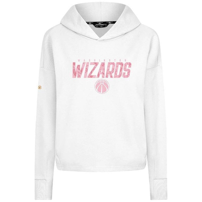 Women's Levelwear White Washington Wizards Mother's Day Sweet Floral Cropped Tri-Blend Pullover Hoodie