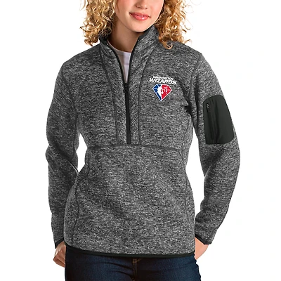 Women's Antigua Heathered Charcoal Washington Wizards NBA 75th Anniversary Fortune Quarter-Zip Pullover Jacket
