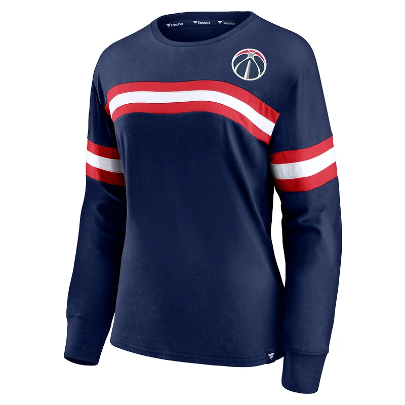 Women's Fanatics Navy Washington Wizards Block Party Chest Logo Striped Long Sleeve T-Shirt