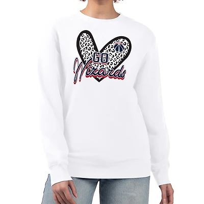 Women's G-III 4Her by Carl Banks White Washington Wizards Leopard Heart Fleece Pullover Sweatshirt