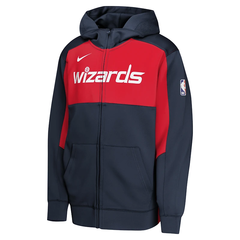 Sweat à capuche entièrement zippé Nike bleu marine/rouge Washington Wizards Authentic On-Court Showtime Performance pour jeune