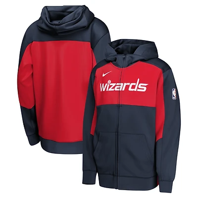 Sweat à capuche entièrement zippé Nike bleu marine/rouge Washington Wizards Authentic On-Court Showtime Performance pour jeune