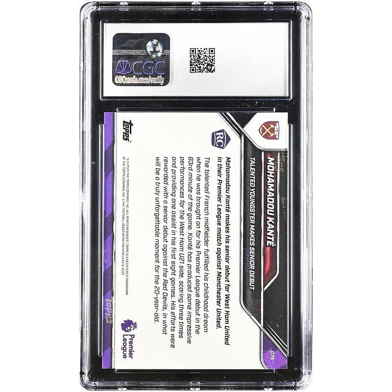 Mohamadou Kanté West Ham United 2025-26 Topps Now Premier League Talented Youngster Makes Senior Debut #75 CGC Authenticated 10 Rookie Card