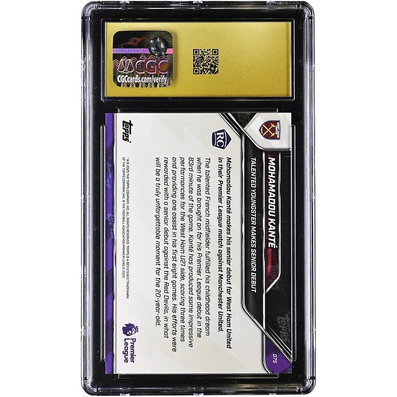 Mohamadou Kanté West Ham United 2025-26 Topps Now Premier League Talented Youngster Makes Senior Debut #75 CGC Authenticated PRISTINE 10 Rookie Card
