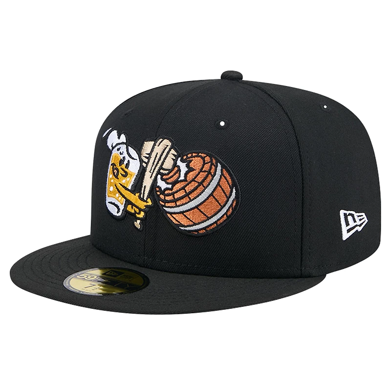 Casquette ajustée 59FIFTY Black West Michigan Whitecaps Theme Night Beer City Bung Hammers pour hommes