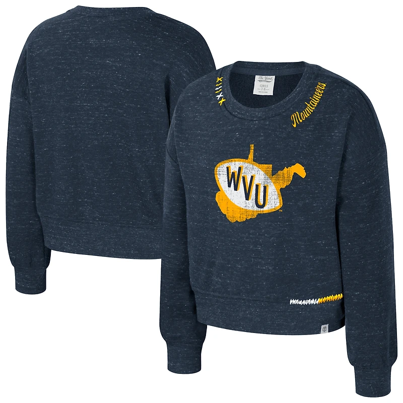 Girls Youth Colosseum Navy West Virginia Mountaineers Just a Minute Sweatshirt