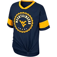 T-shirt Tomika à col en V noué sur le devant pour filles Colosseum Navy West Virginia Mountaineers
