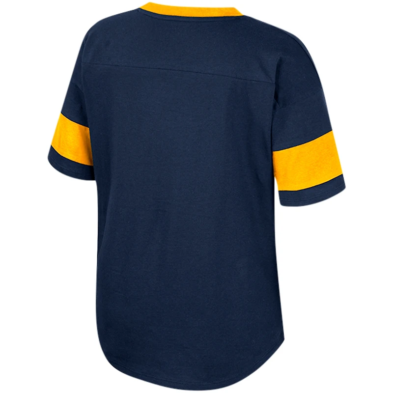 T-shirt Tomika à col en V noué sur le devant pour filles Colosseum Navy West Virginia Mountaineers