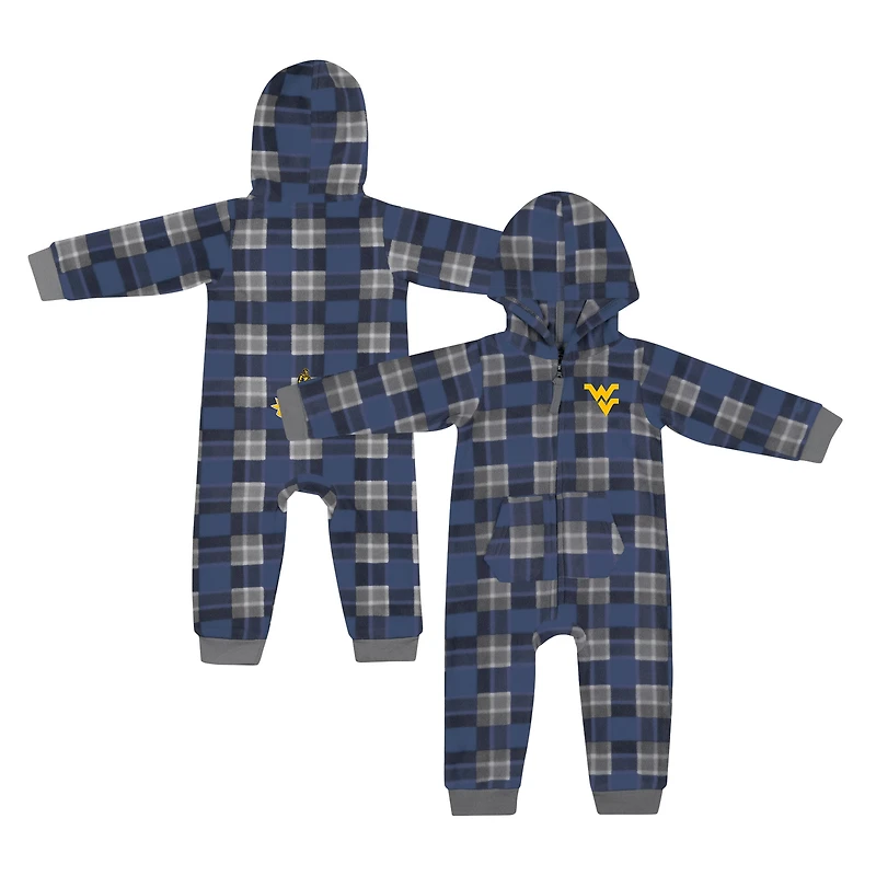 Infant Colosseum Navy West Virginia Mountaineers Full-Zip Plaid Hoodie Long Sleeve Jumper