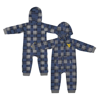 Infant Colosseum Navy West Virginia Mountaineers Full-Zip Plaid Hoodie Long Sleeve Jumper