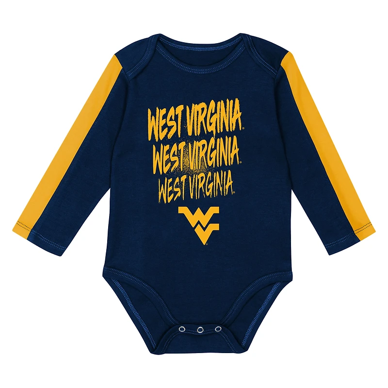 Infant Outerstuff Navy/Gold West Virginia Mountaineers Double Down Bodysuit and Pants 3-Piece Set