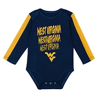 Infant Outerstuff Navy/Gold West Virginia Mountaineers Double Down Bodysuit and Pants 3-Piece Set