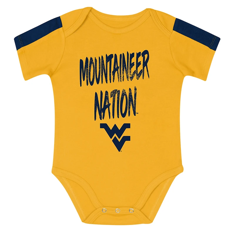Ensemble 3 pièces pour bébé Outerstuff bleu marine/doré West Virginia Mountaineers, combinaison et pantalon doublés