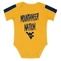 Ensemble 3 pièces pour bébé Outerstuff bleu marine/doré West Virginia Mountaineers, combinaison et pantalon doublés