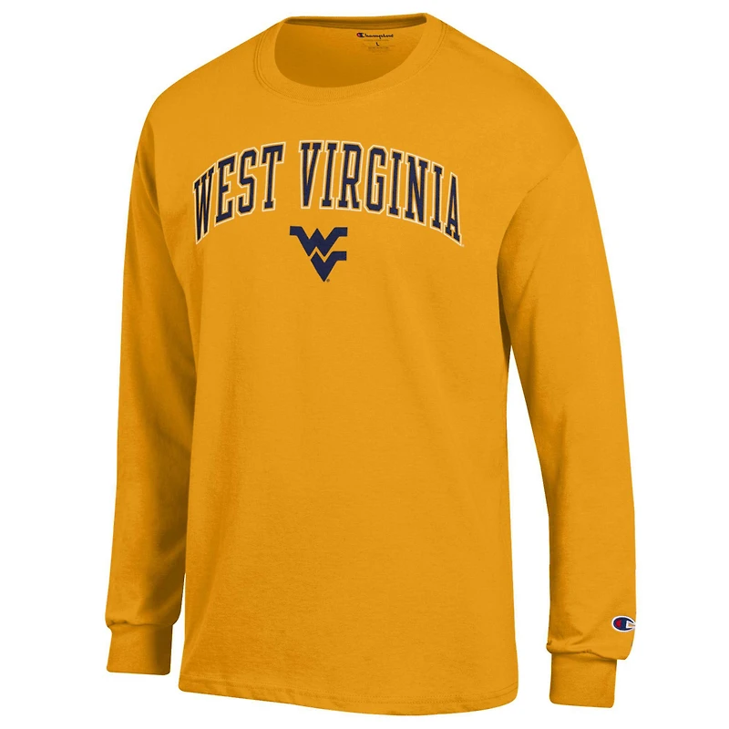 Men's Champion  Gold West Virginia Mountaineers Arch Over Logo Long Sleeve T-Shirt