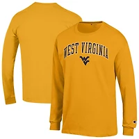 T-shirt à manches longues avec logo Arch Over Champion Gold West Virginia Mountaineers pour homme