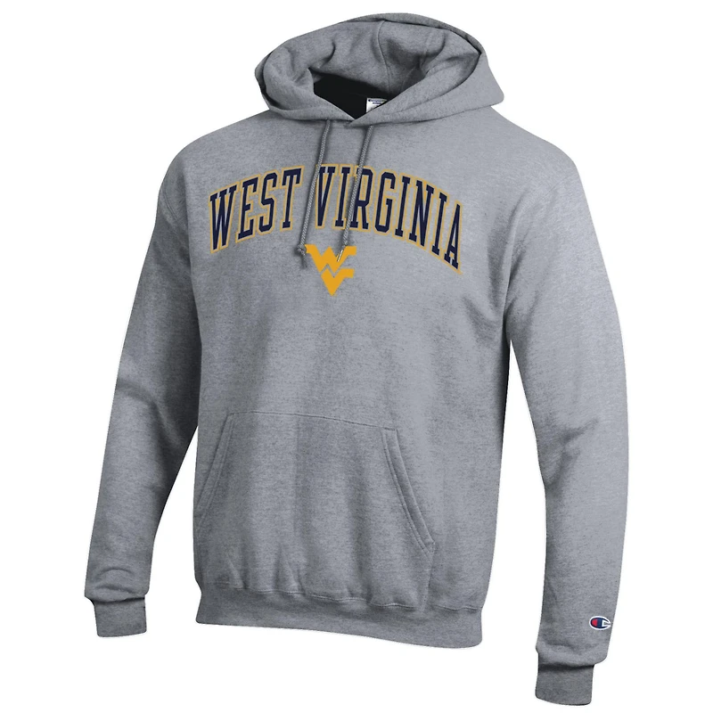 Sweat à capuche logo Arch Over Champion Heather Grey pour homme des West Virginia Mountaineers