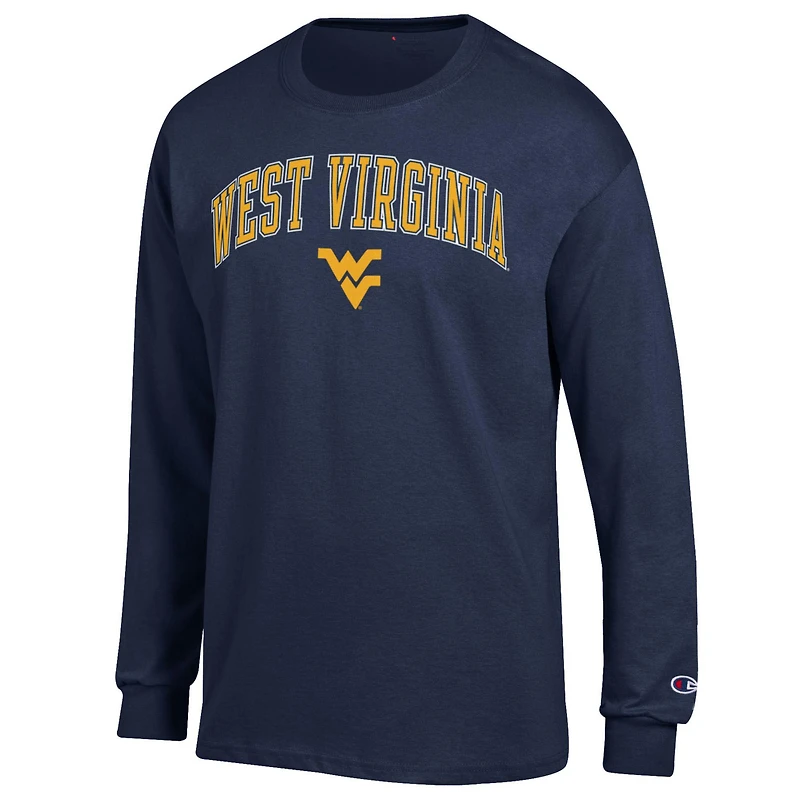 Men's Champion Navy West Virginia Mountaineers Arch Over Logo Long Sleeve T-Shirt