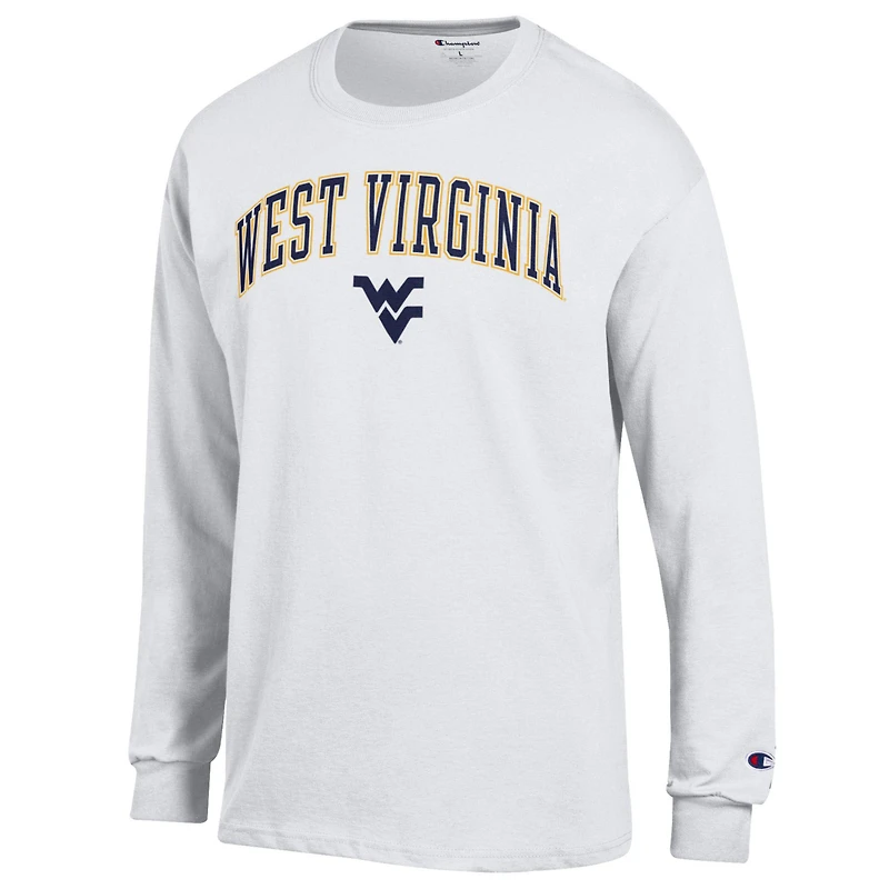 T-shirt à manches longues blanc Champion West Virginia Mountaineers avec logo Arch Over pour homme