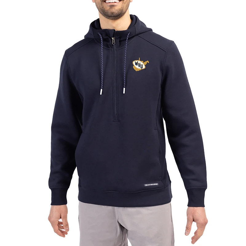 Sweat à capuche zippé demi-zip bleu marine Cutter & Buck West Virginia Mountaineers Roam Eco recyclé pour homme