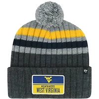 Men's '47 Charcoal West Virginia Mountaineers Stack Striped Cuffed Knit Hat with Pom