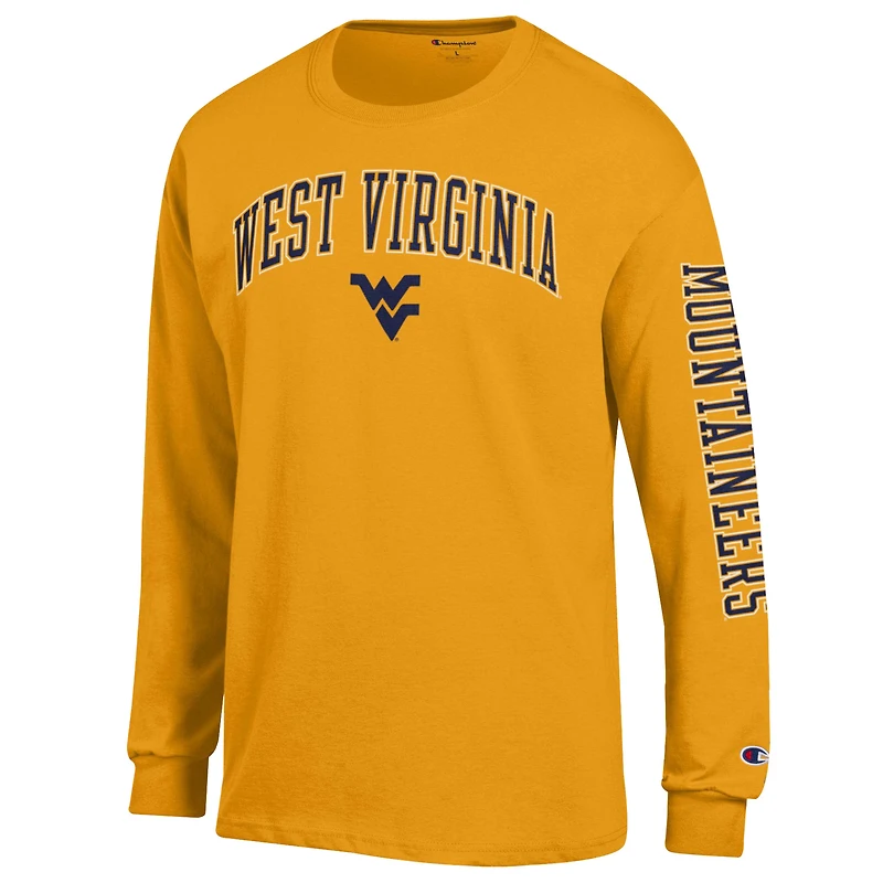 Men's Champion Navy West Virginia Mountaineers Arch Over Logo 2-Hit Long Sleeve T-Shirt