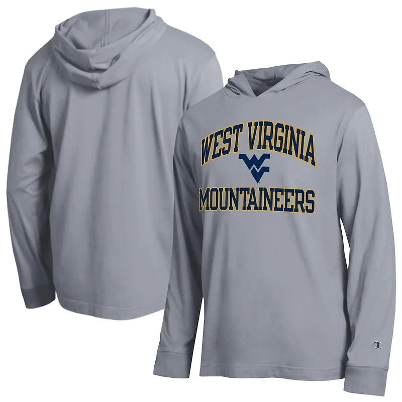Men's Champion Heather Gray West Virginia Mountaineers High Motor All-Star Long Sleeve Hooded T-Shirt