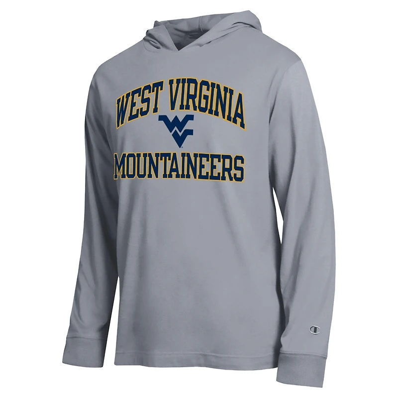 Men's Champion Heather Gray West Virginia Mountaineers High Motor All-Star Long Sleeve Hooded T-Shirt