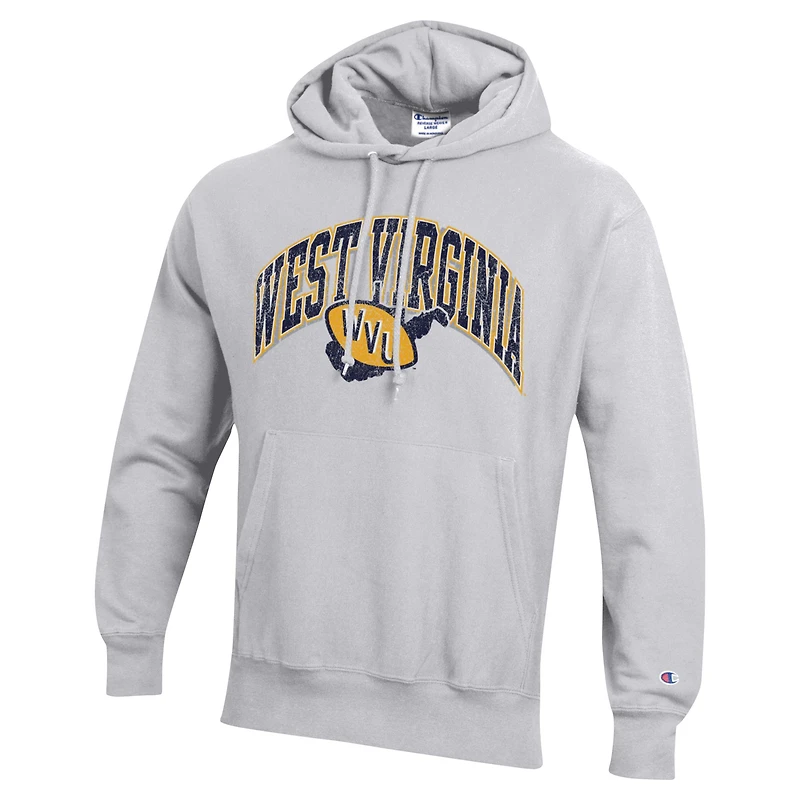 Sweat à capuche Champion Heather Grey West Virginia Mountaineers Vault Late Night Reverse Weave pour hommes
