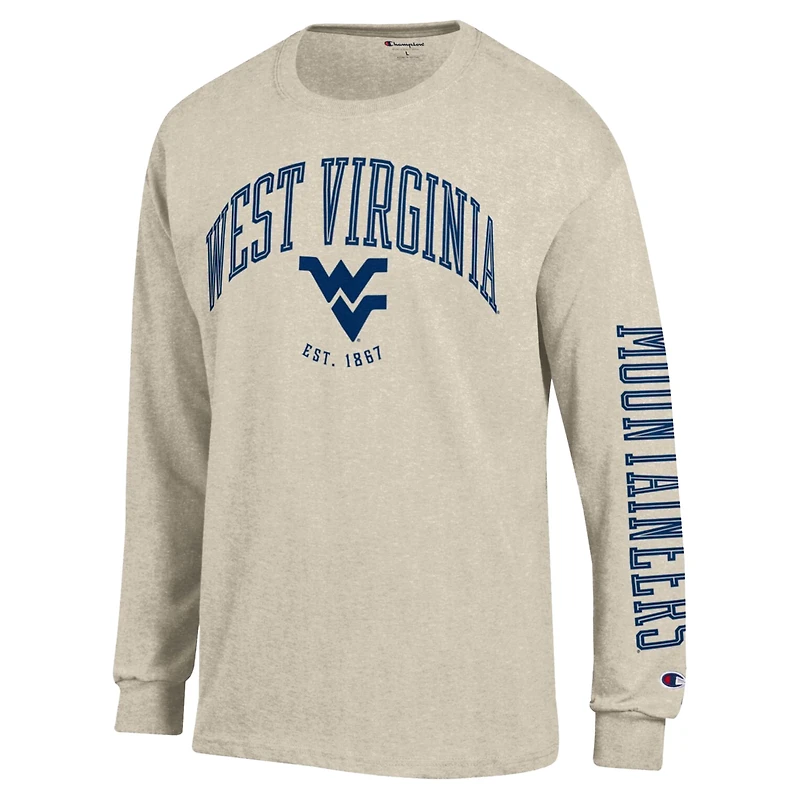 Men's Champion  Heather Oatmeal West Virginia Mountaineers Neutral Arch Long-Sleeve T-Shirt