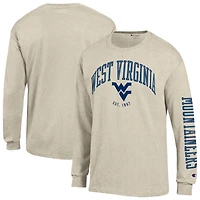 Men's Champion  Heather Oatmeal West Virginia Mountaineers Neutral Arch Long-Sleeve T-Shirt