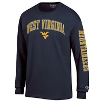 Men's Champion  Navy West Virginia Mountaineers Arch Over Logo 2-Hit Long Sleeve T-Shirt