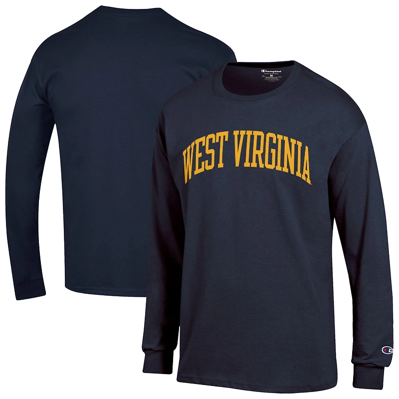 Men's Champion  Navy West Virginia Mountaineers Basic Arch Long Sleeve T-Shirt