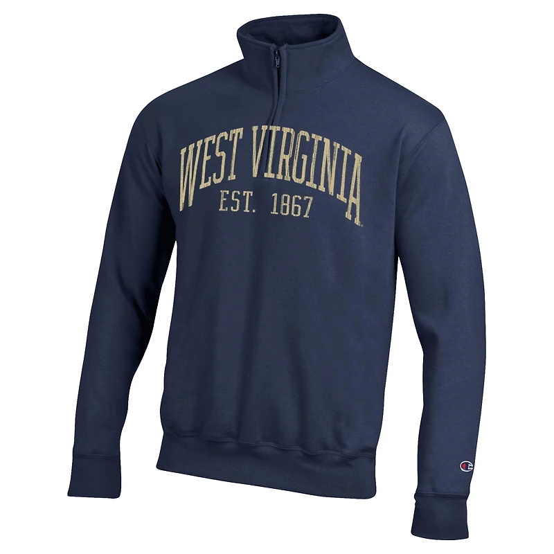 Pull à col zippé Champion bleu marine West Virginia Mountaineers Powerblend pour homme
