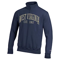 Pull à col zippé Champion bleu marine West Virginia Mountaineers Powerblend pour homme