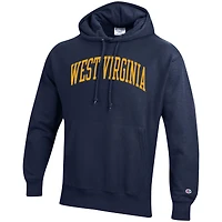 Men's Champion Navy West Virginia Mountaineers Team Arch Reverse Weave Relaxed Fit Pullover Hoodie