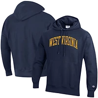Men's Champion Navy West Virginia Mountaineers Team Arch Reverse Weave Relaxed Fit Pullover Hoodie