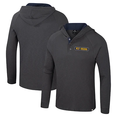 T-shirt à capuche manches longues Henley Dujour Ralgan pour homme, anthracite, West Virginia Mountaineers