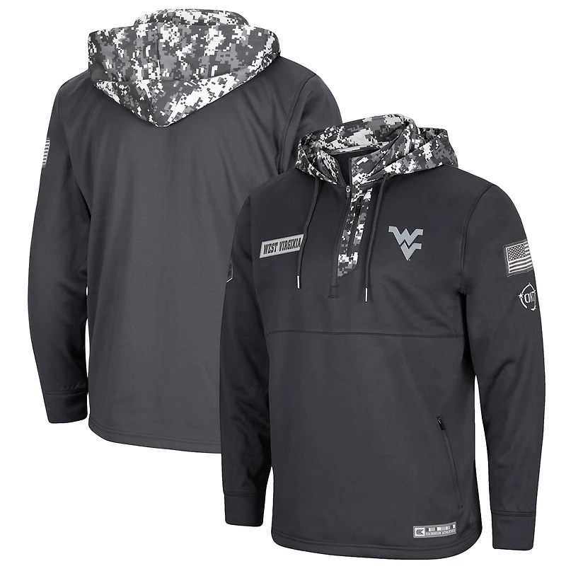 Colosseum Charcoal West Virginia Mountaineers OHT Military Appreciation Sweat à capuche quart-zip numérique Camo pour hommes