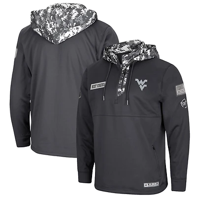 Colosseum Charcoal West Virginia Mountaineers OHT Military Appreciation Sweat à capuche quart-zip numérique Camo pour hommes