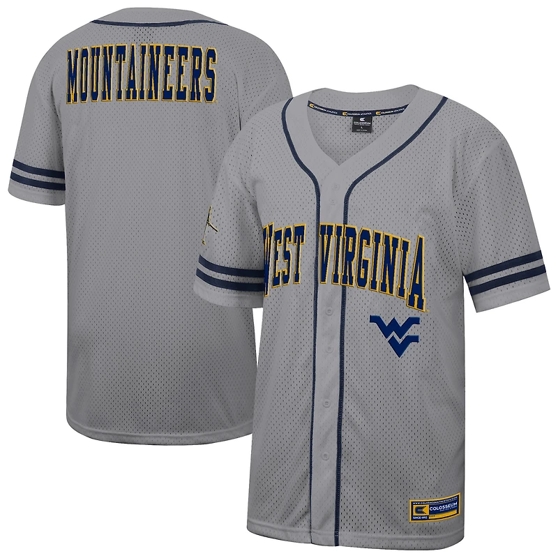 Maillot de baseball Free Spirited pour homme Colosseum Grey West Virginia Mountaineers