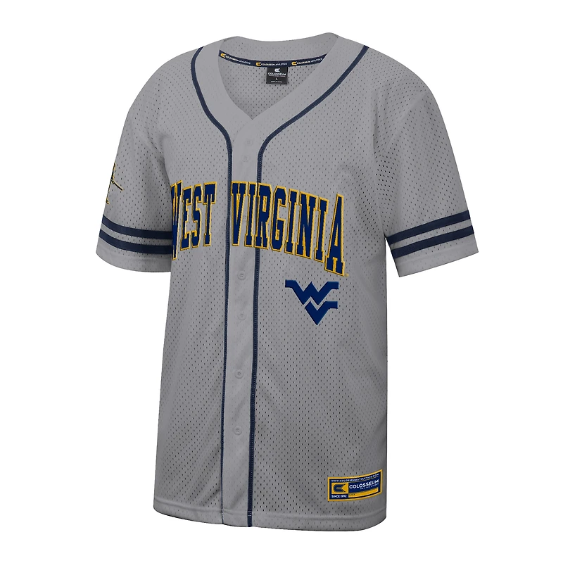 Maillot de baseball Free Spirited pour homme Colosseum Grey West Virginia Mountaineers