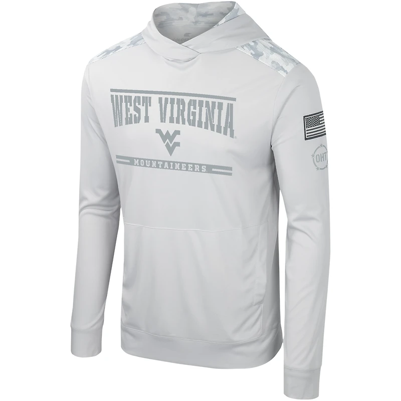 T-shirt à capuche manches longues pour hommes Colosseum Grey West Virginia Mountaineers OHT Military Appréciation