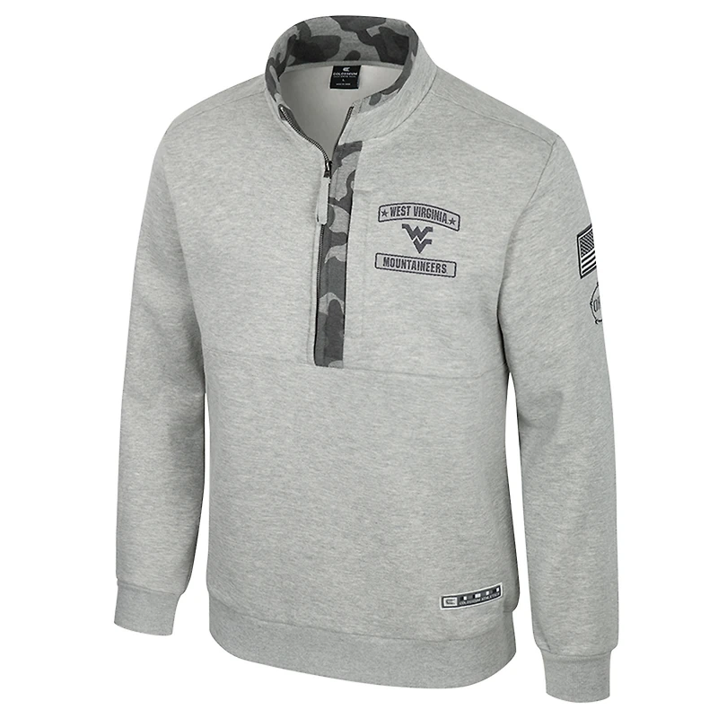 Men's Colosseum Heather Gray West Virginia Mountaineers OORAH OHT Military Appreciation Fleece Quarter-Zip Jacket