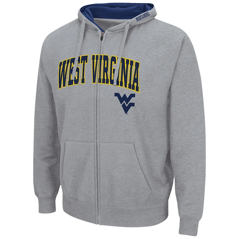 Men's Colosseum Heathered Gray West Virginia Mountaineers Arch & Logo 3.0 Full-Zip Hoodie