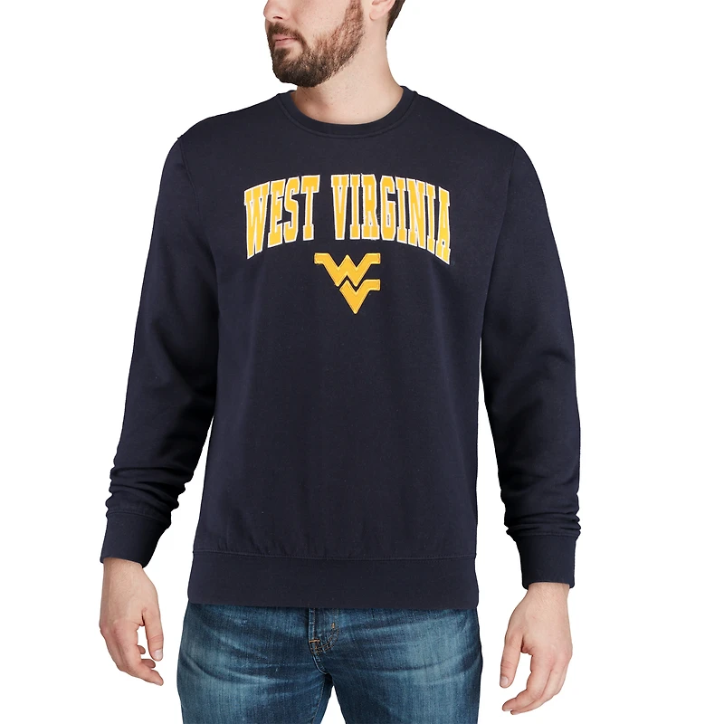 Men's Colosseum Navy West Virginia Mountaineers Arch & Logo Crew Neck Sweatshirt