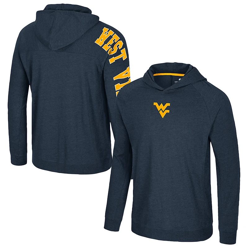 T-shirt à capuche et manches longues raglan bleu marine Colosseum pour homme, style West Virginia Mountaineers, de retour aux affaires