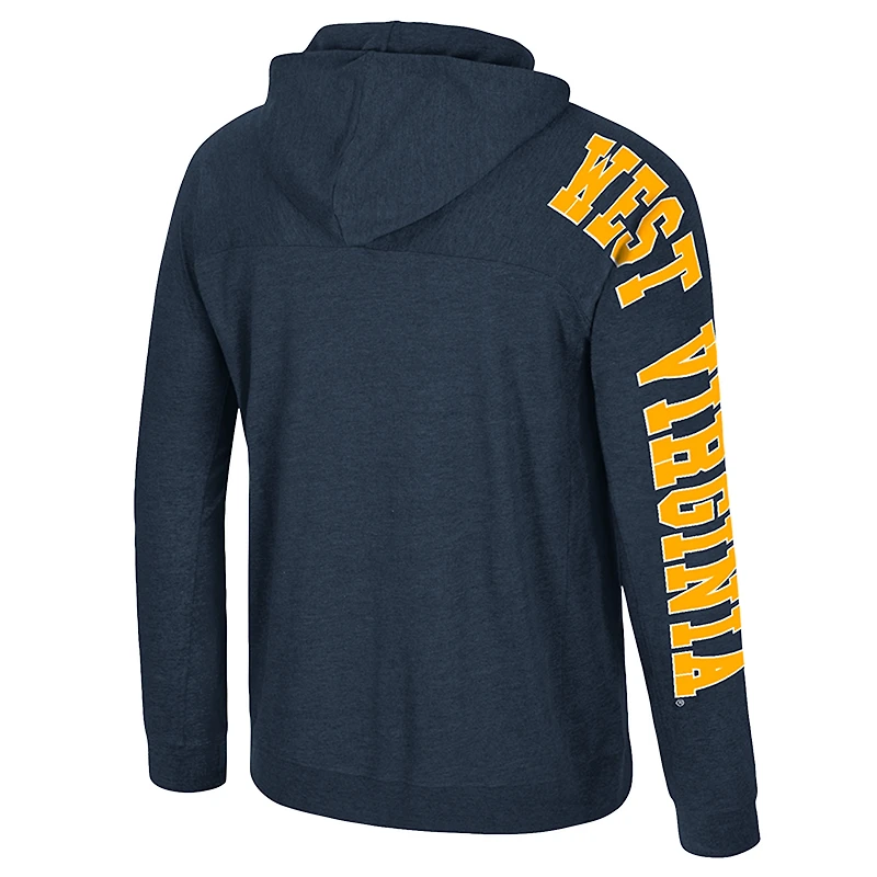 T-shirt à capuche et manches longues raglan bleu marine Colosseum pour homme, style West Virginia Mountaineers, de retour aux affaires