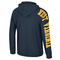 T-shirt à capuche et manches longues raglan bleu marine Colosseum pour homme, style West Virginia Mountaineers, de retour aux affaires
