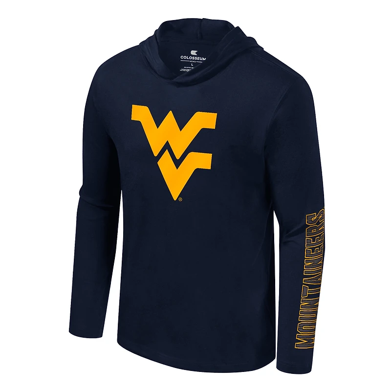 T-shirt à capuche manches longues et pour hommes Colosseum Navy West Virginia Mountaineers Color Pop Active Blend 2-Hit